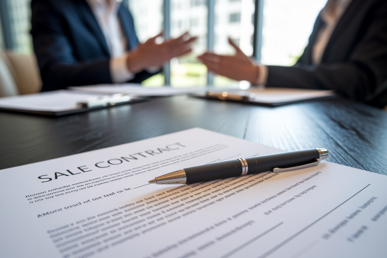 contrat-immobilier-stylo-personnes-flou