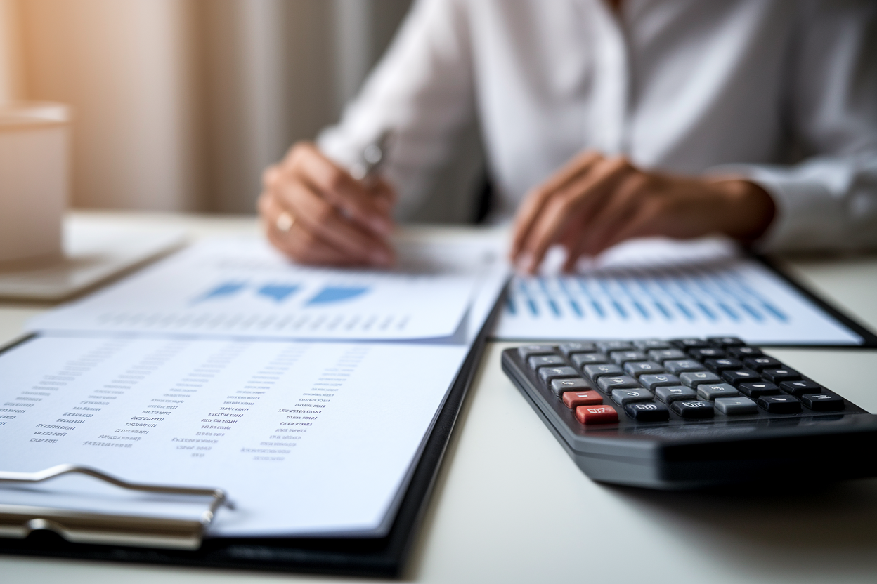 documents-financiers-calculatrice-mains-floues
