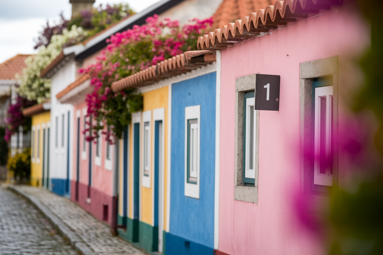village-portugais-maisons-rustiques-rue-pavee-fleurs