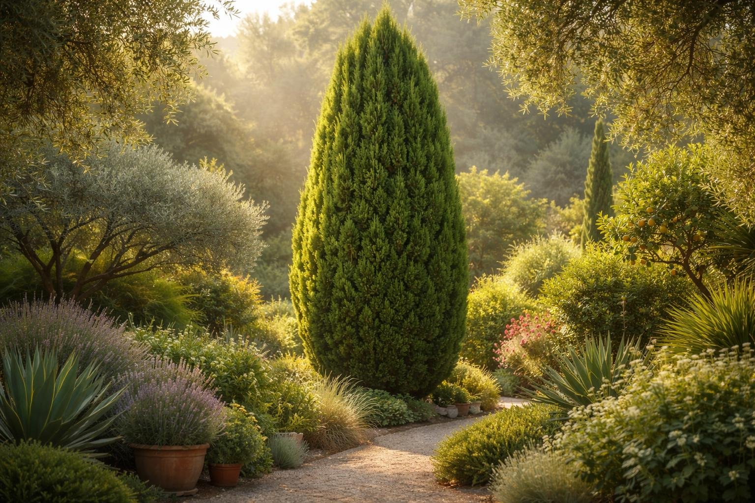 jardin-mediteraneen-thuya-lumiere-matinale