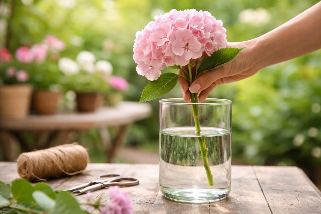 main-hortensia-vase-verre-eau