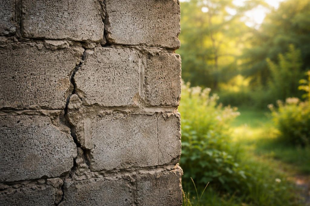 mur-parpaing-fissures-jardin-flou