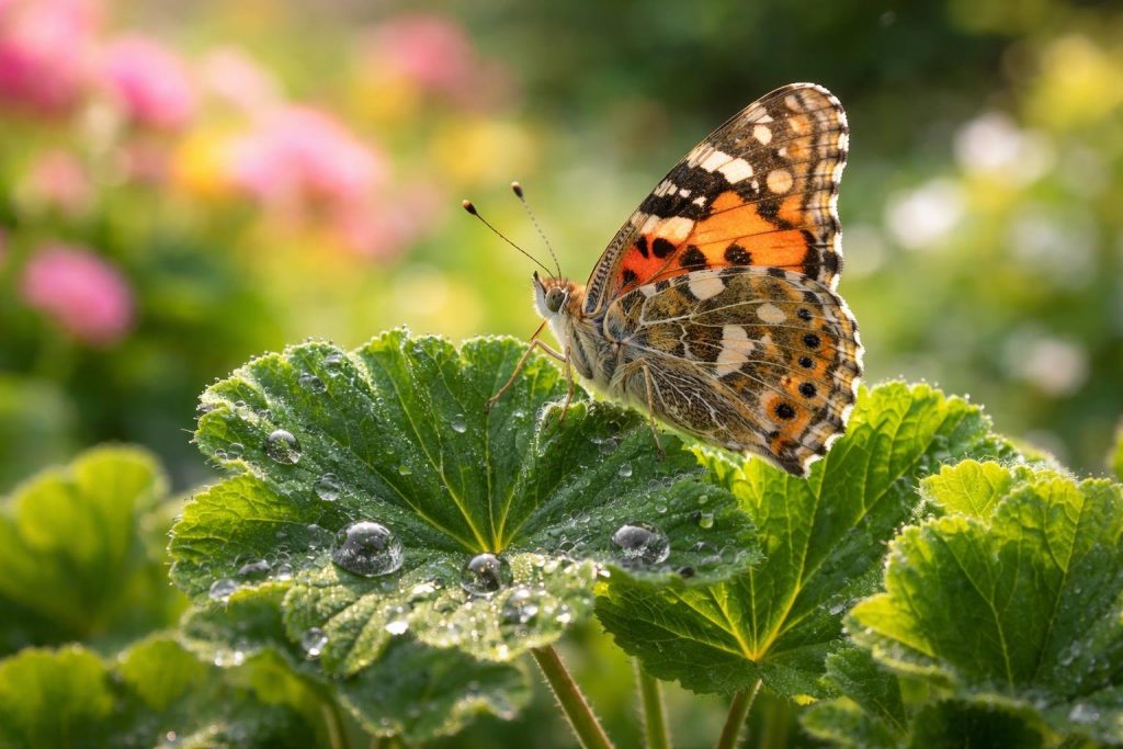 papillon-feuille-geranium-jardin-couleur