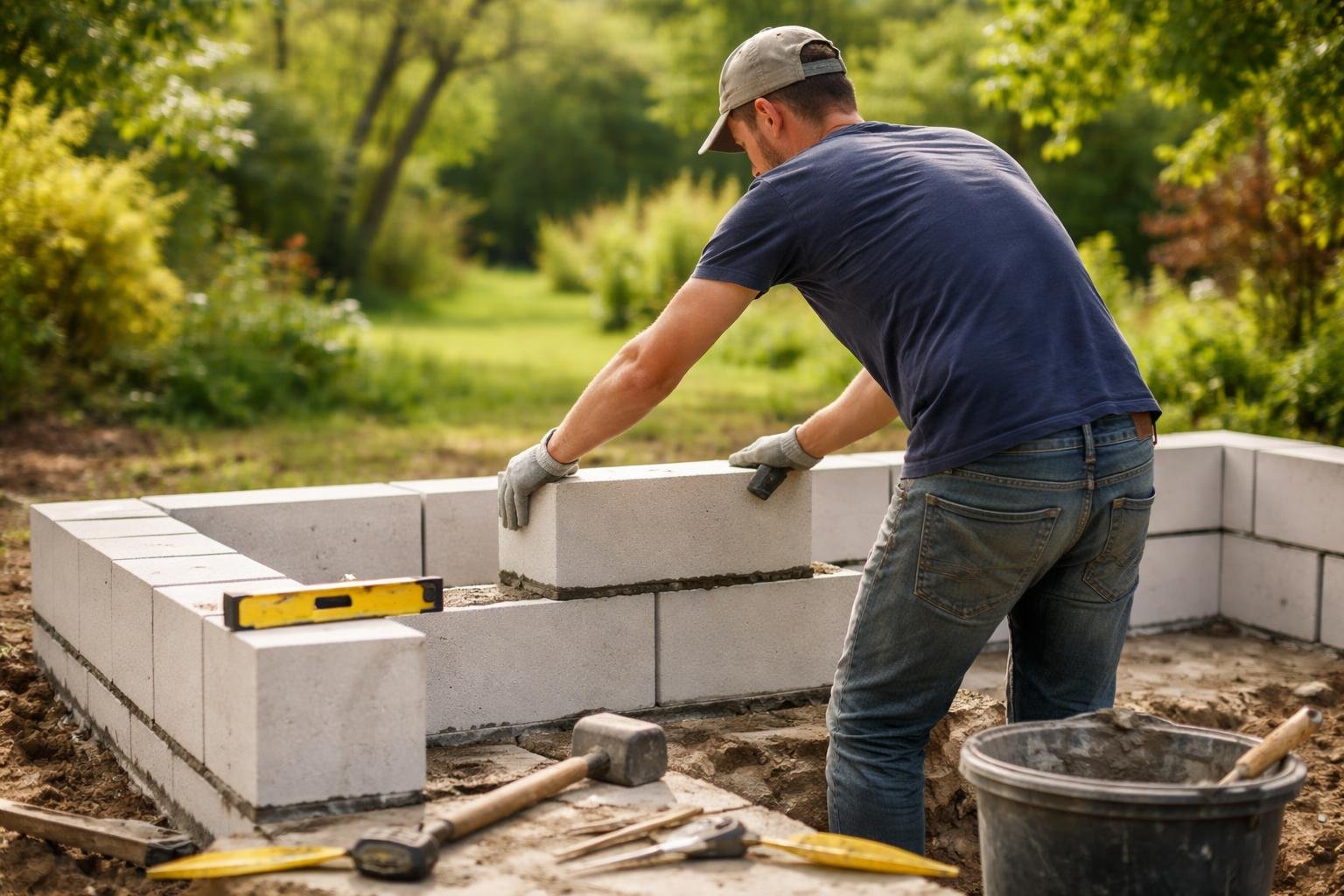 homme-blocs-beton-jardin-verdoyant