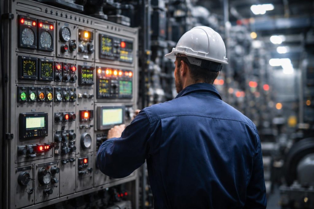 technicien-combinaison-equipement-electrique-centrale