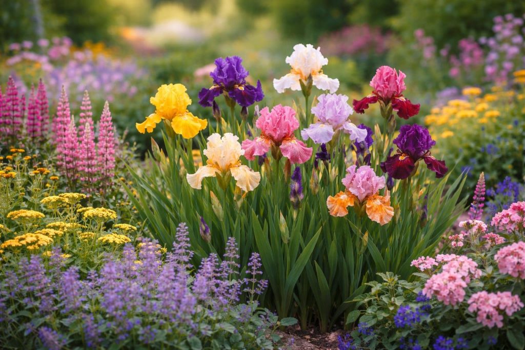 iris-colores-jardin-fleuri-plantes